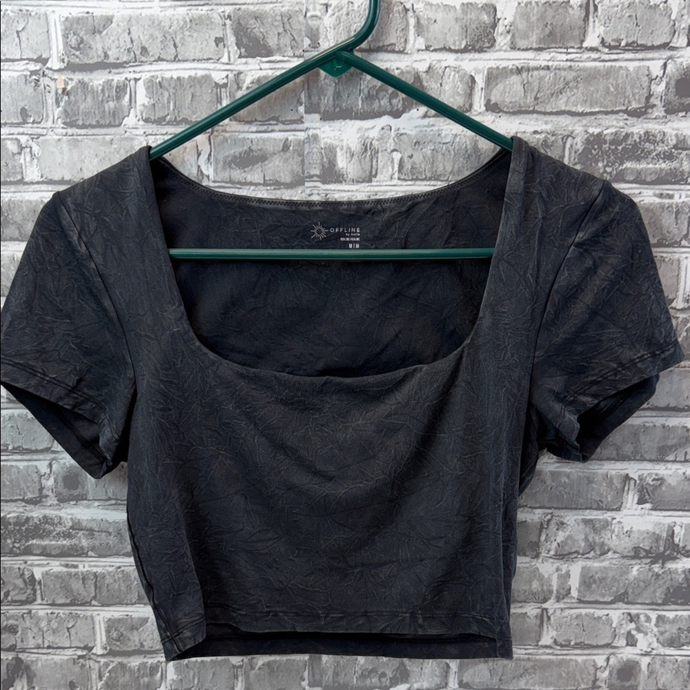 Offline by Aerie Textured Black Crop Top
